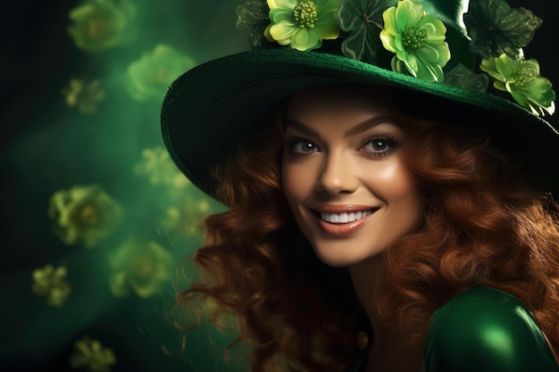 St Patricks Day Portrait of a beautiful young woman wearing a leprechaun hat