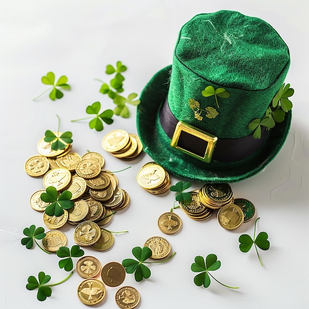 St Patricks Day Shamrock Hat and Beer with Green background illustrations