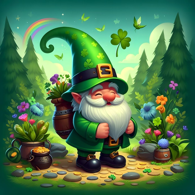 st patricks day watercolor set of gnomes celebration