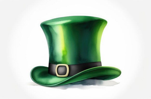 Photo st patricks green hat with golden buckle watercolor illustration isolated on white background