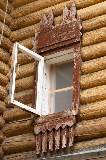 St Petersburg Repino Russia Penates Museum of Ilya Repin Windows with carved architraves closeup