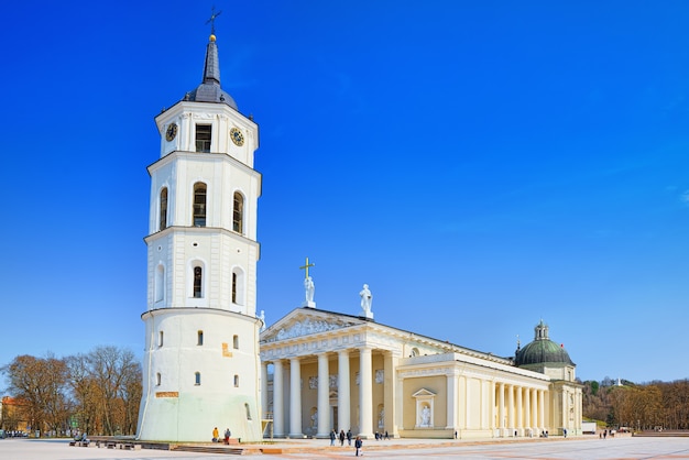 St Stanislaus Cathedral on Cathedral Square with Monument to Grand Duke Gediminas