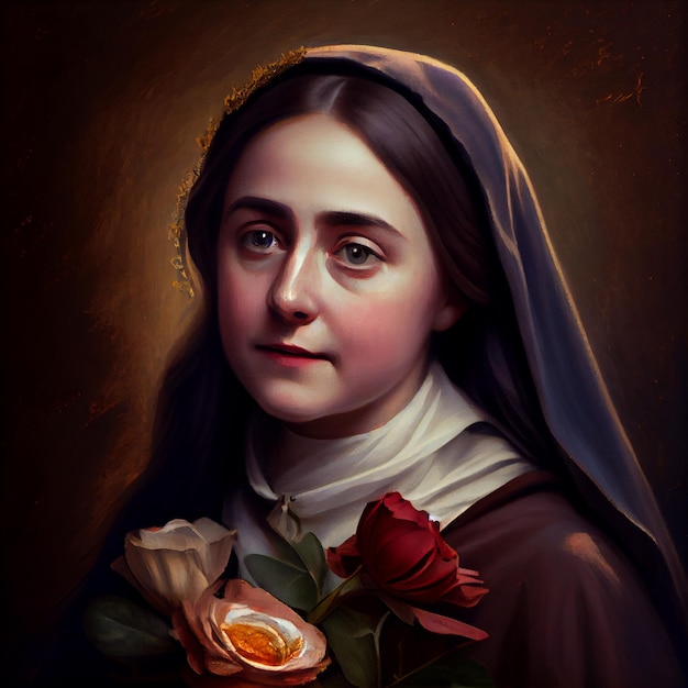 St Therese of Lisieux art painting illustration Generative Ai