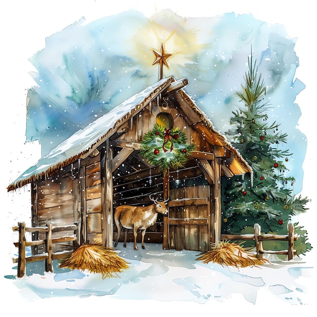 Stable watercolor winter christmas