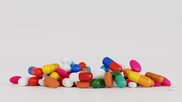 Stack of antibiotic capsules pills medical concept 3D rendering