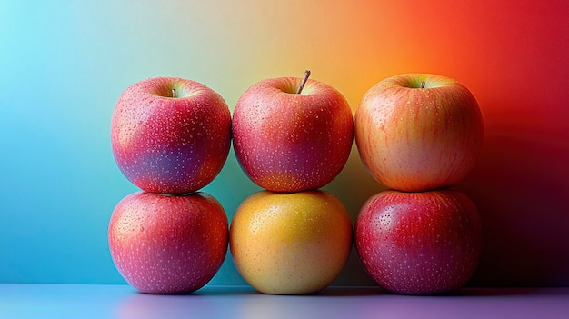 Photo stack of apples against a colorful background