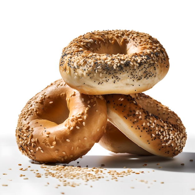 A stack of bagels with sesame seeds on top