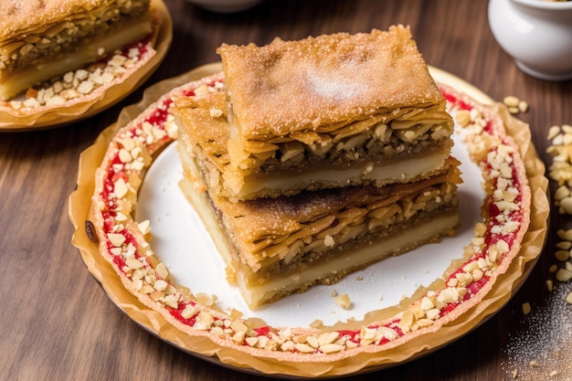 A stack of baklava on a plate