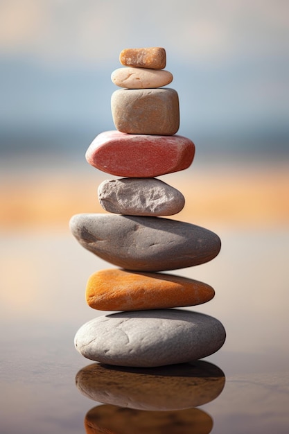 Stack of balanced stones symbolizing mindfulness and harmony created with generative ai