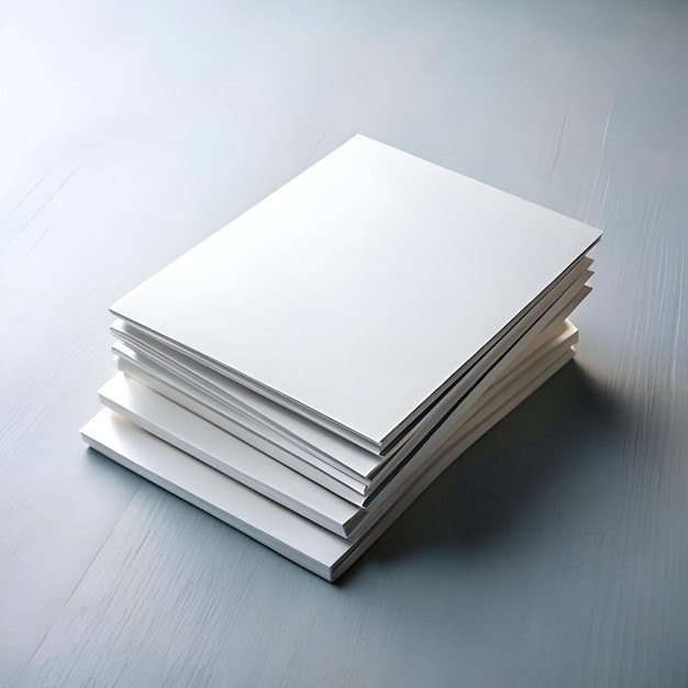 Photo a stack of blank brochures or magazines on a blue wooden table