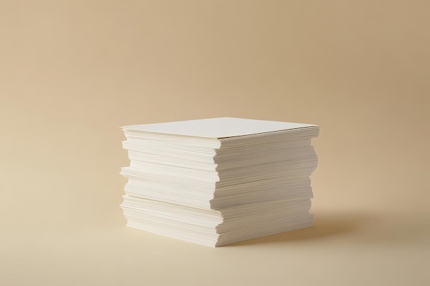 Stack of blank paper on beige background