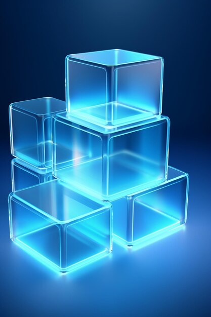 a stack of blue glass cubes on a dark background