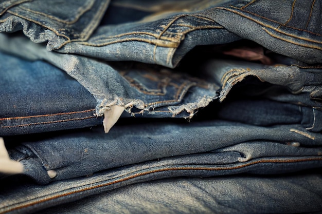 A stack of blue jeans with a hole in the middle