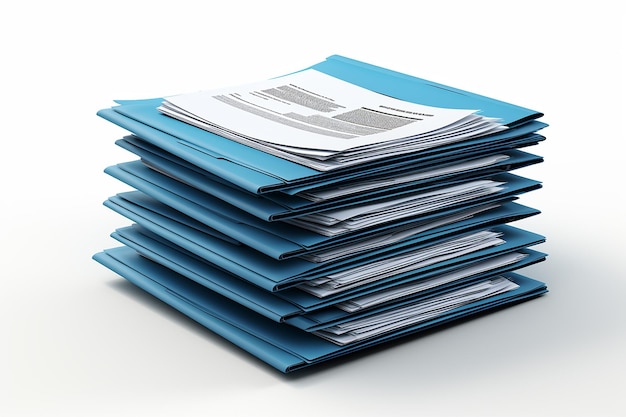 a stack of blue notebooks with a notepad on the top