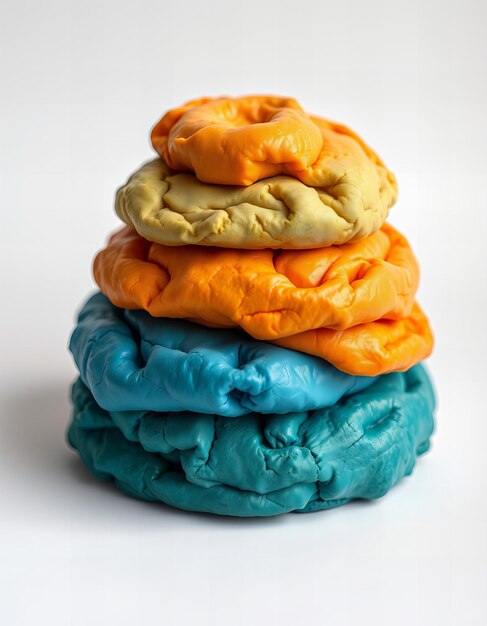 Photo a stack of blue and yellow blankets with the yellow on them