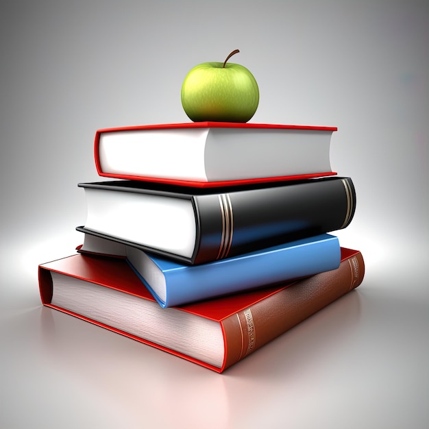 stack of books and apple on white backgroundstack of books and apple on white backgroundbooks with r