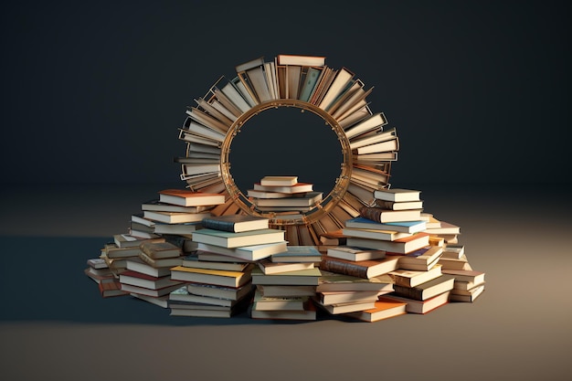 A stack of books arranged in a circle with each bo 00150 03