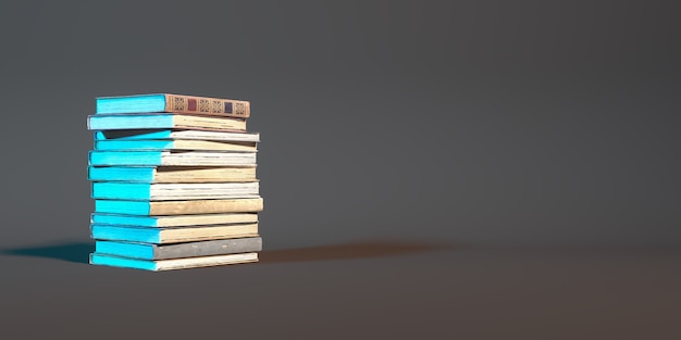 Stack of books on a black background closeup