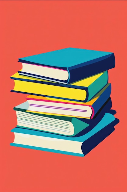 a stack of books on a red background