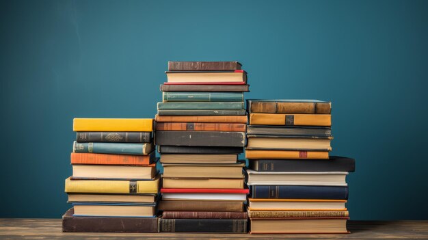 A stack of books space beside or above for copy