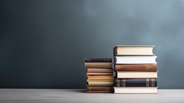 A stack of books on a table against a gray wallCreated with Generative AI technology