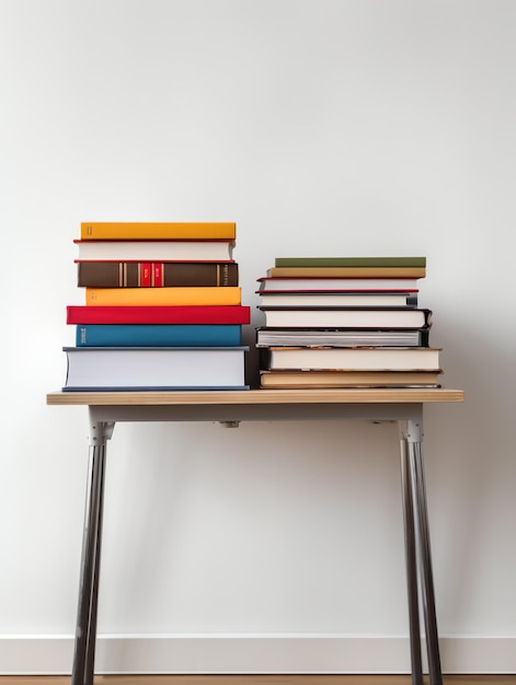 Photo a stack of books on a table with one of them titled  the one is red