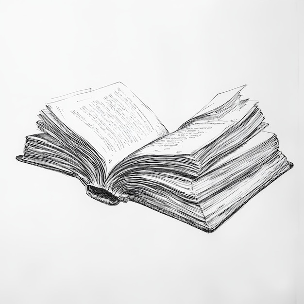 Photo stack of books on a white background hand drawn illustration sketch