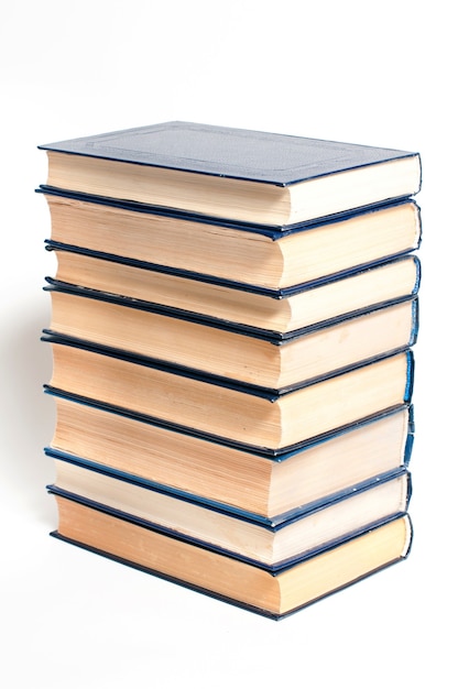 A stack of books on a white background.