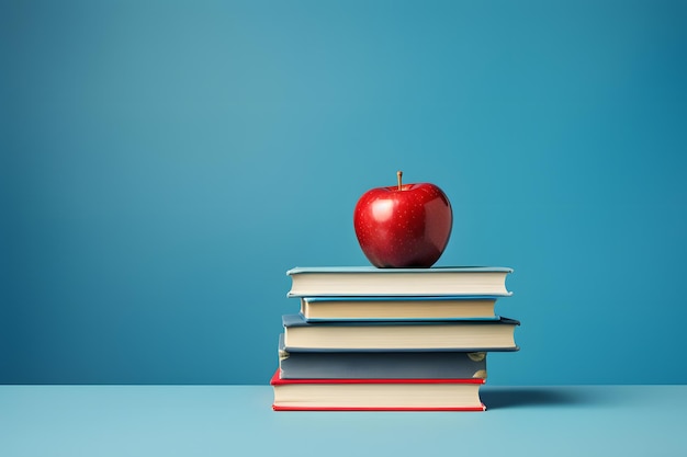 A stack of books with an apple on top symbolizing the beginning of a new school year