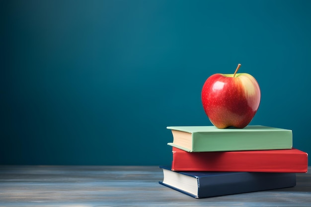 A stack of books with an apple on top symbolizing the beginning of a new school year