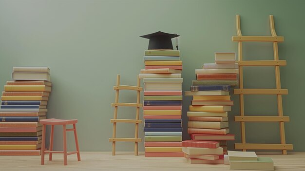 a stack of books with a black cap on top of them