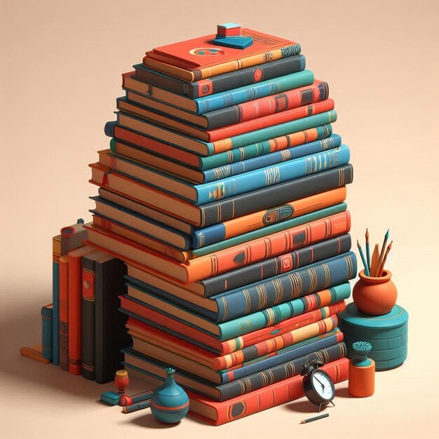 Photo a stack of books with a blue top that says the number 4 on the top