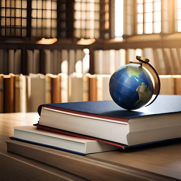 A stack of books with a clock and a clock on it