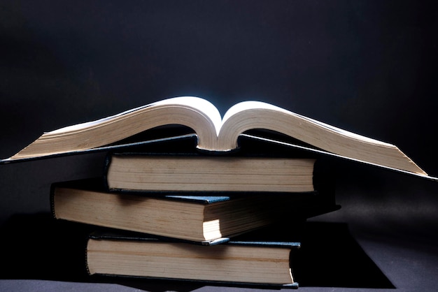 Stack of books with dark background