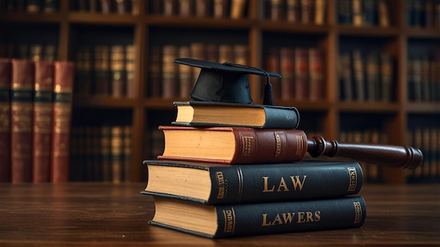 Photo a stack of books with a graduation cap on top of them