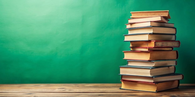 a stack of books with a green background with a green background