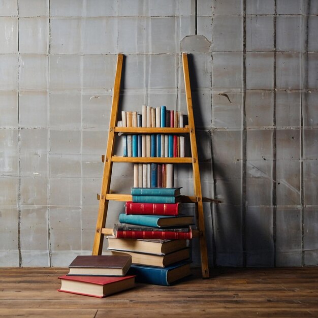 Photo a stack of books with a ladder next to it