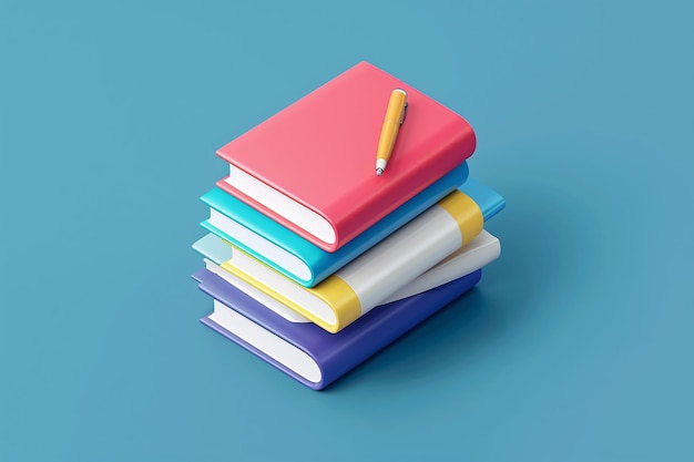 a stack of books with a pencil on top of themCartoon book 3D rendering education learning concept