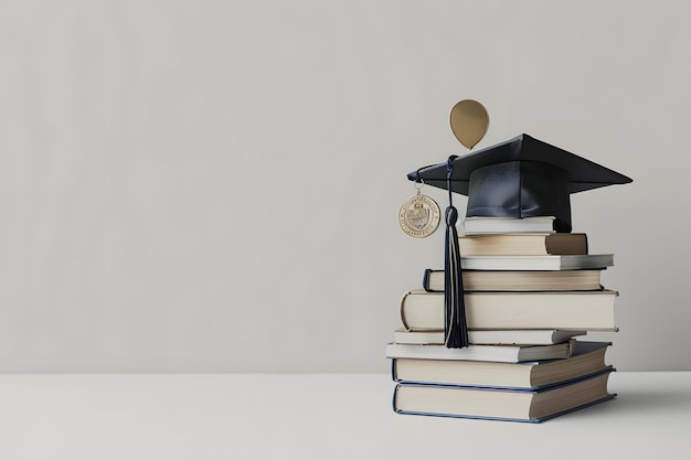 Photo a stack of books with a silver spoon on top of it