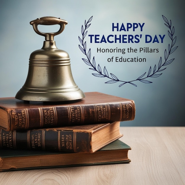 Photo a stack of books with the words happy teachers day written on the top