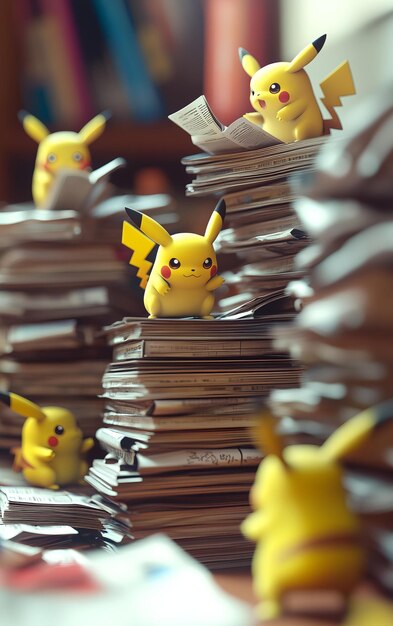 Photo a stack of books with a yellow toy with a red bird on the top