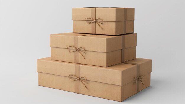 a stack of boxes with a ribbon tied around the top