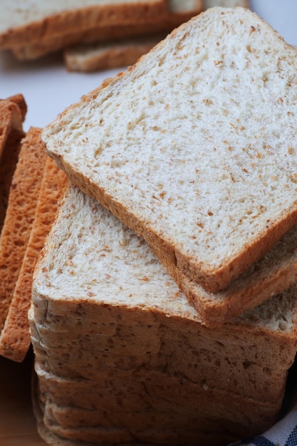 A stack of breads with one that says'bread'on it