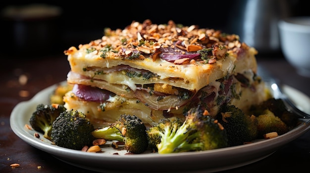 Photo a stack of broccoli and potato gratin with layers uhd wallpaper stock photographic image