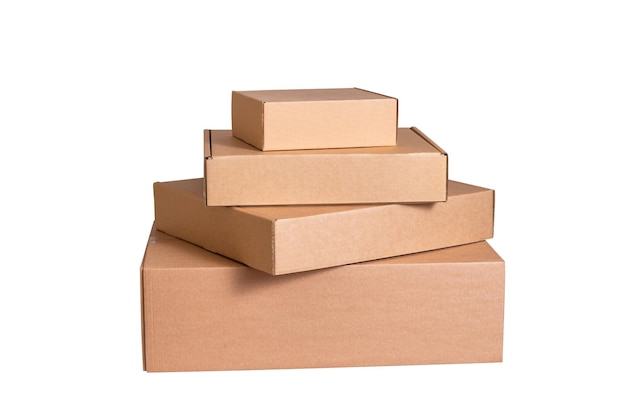 Stack of brown cardboard boxes isolated