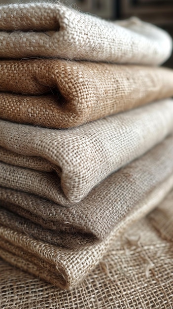 a stack of brown linens by person