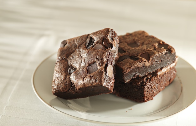 Stack of brownies on a plate