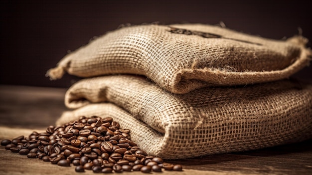 Stack of burlap sacks Colombia coffee