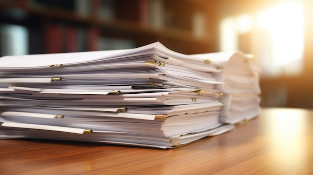 Stack of business documents on a wooden desk