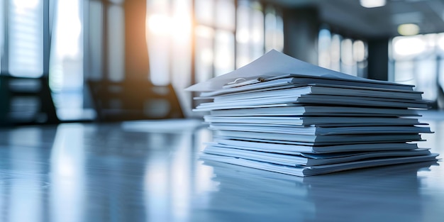 Stack of business reports on an office table